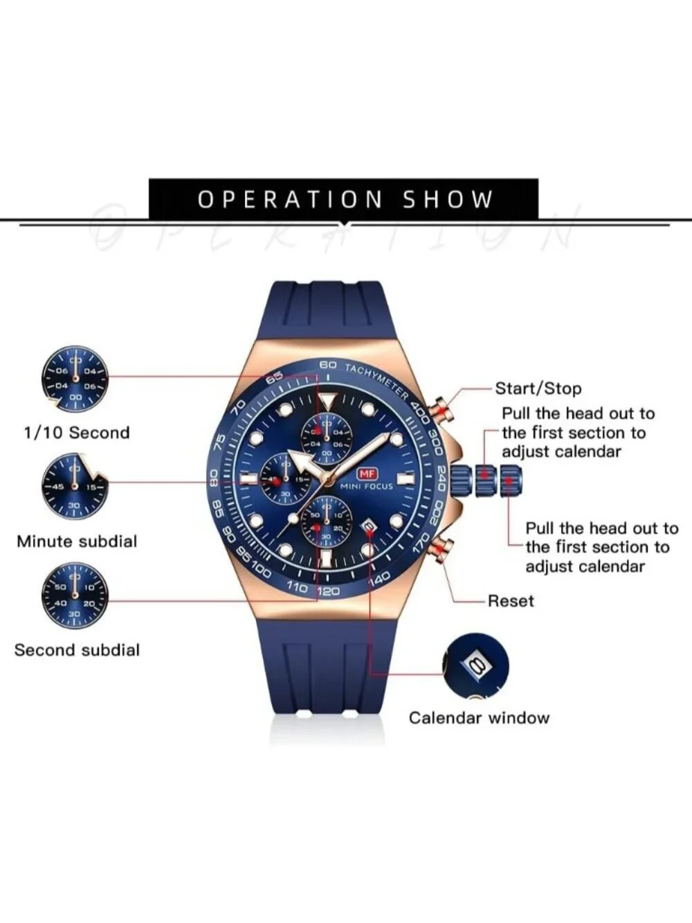 Men's Blue Rose Gold Analog Waterproof Chronograph Classic Stylish Casual Watch